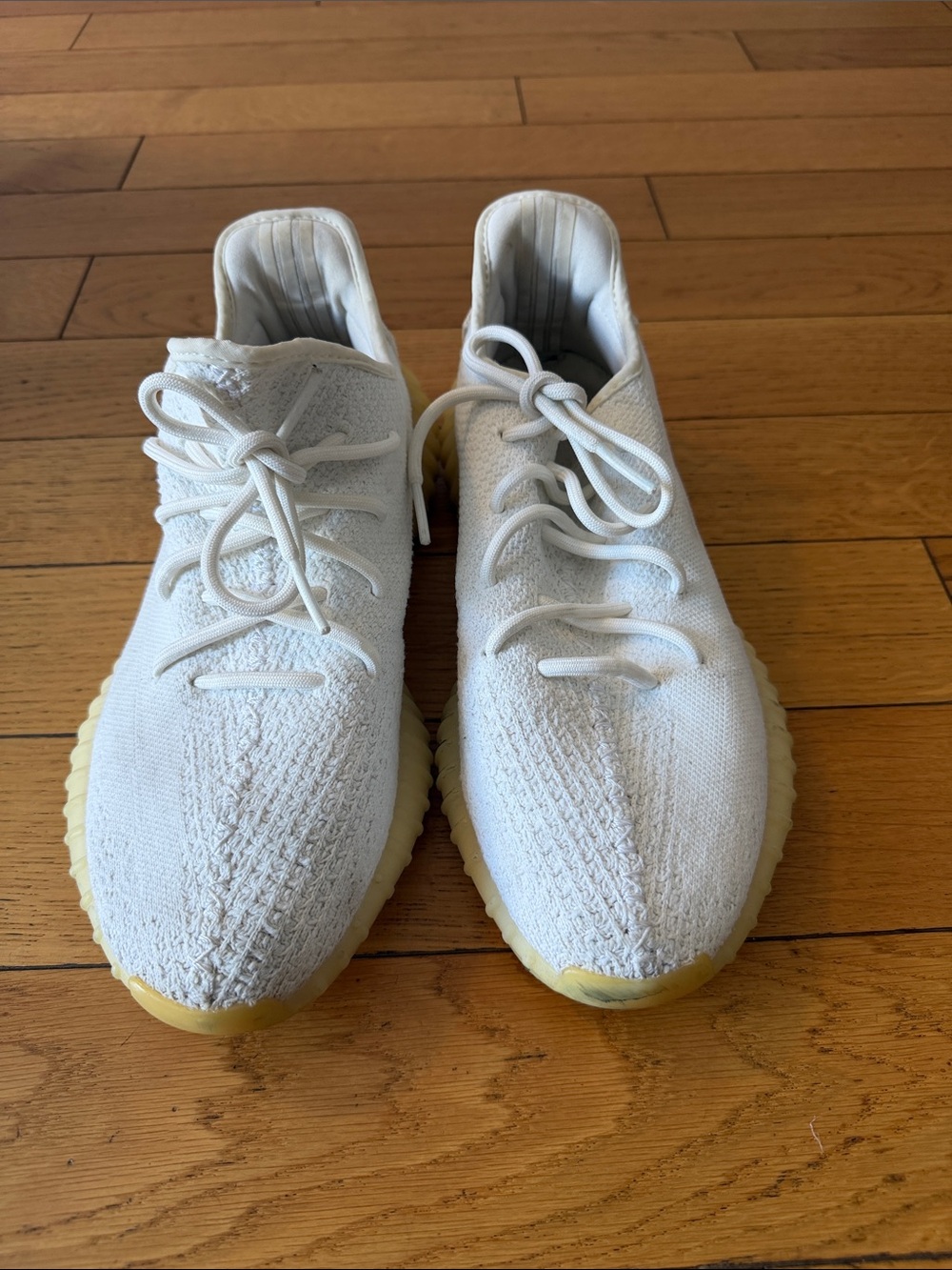 White Knit Lace-Up Men’s Yeezy Sneakers with Cream Soles